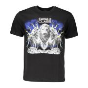 Elegante Zwart T-shirt met Klassieke Print Cavalli Class , Black , Her...