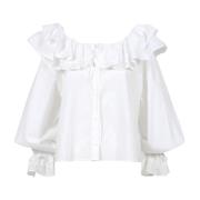 Witte Katoenen Ruffle Shirt Msgm , White , Dames