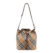 Geruite Canvas Bucket Tas Burberry , Beige , Dames