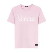 Logo Print Crew Neck T-shirt Versace , Pink , Dames