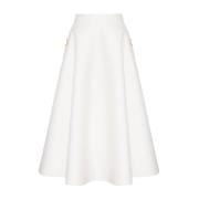 Witte Midi Rok Hoge Taille Uitlopend Valentino Garavani , White , Dame...