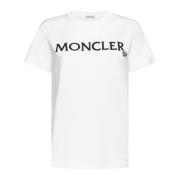 Wit Katoenen T-shirt met Logo Borduursel Moncler , White , Dames