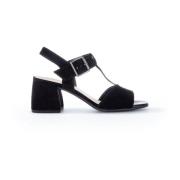 Zwarte Leren Sandalen Open Teen Gabor , Black , Dames