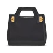 Gancini Tote Tas Zwart Leer Salvatore Ferragamo , Black , Dames