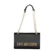 Zwarte Ketting Schoudertas Snap Sluiting Love Moschino , Black , Dames