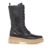 Zwarte Leren Veterschoenen Gabor , Black , Dames