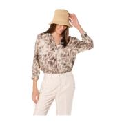 Giraffe Patroon Tencel Lange Mouw Shirt Mason's , Multicolor , Dames