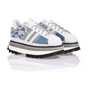 Handgemaakte Zilver Wit Blauw Sneakers Adidas , Multicolor , Dames