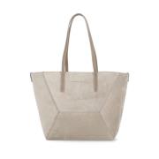 Beige Suède Lederen Schoudertas Brunello Cucinelli , Beige , Dames