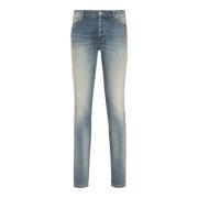 Slim fit vervaagde katoenen jeans Balmain , Blue , Heren