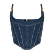 Denim top met bandjes Versace , Blue , Dames