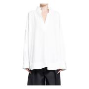 Poplin Stand Collar V-Neck Blouse Khaite , White , Dames