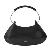 Zwarte Leren Ronde Handvat Rits Tas Sportmax , Black , Dames