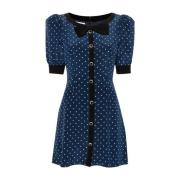 Navy Polka Dot Zijden Jurk Alessandra Rich , Blue , Dames