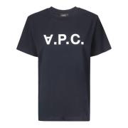 Blauw Logo T-Shirt Katoen Regular Fit A.p.c. , Blue , Dames