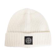 Gebreide Wol Beanie Muts Stone Island , White , Heren