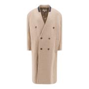 Double-Breasted Wollen Blend Jas met V-Hals MM6 Maison Margiela , Beig...