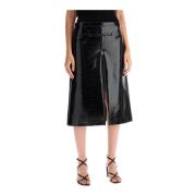 Glanzende Vinyl Midi Rok met Voor Split Courrèges , Black , Dames