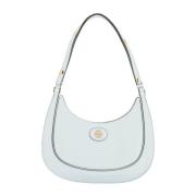 Halvemaan Leren Tas met Dubbel T Logo Tory Burch , Blue , Dames