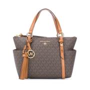 Bruin Leren Tote Tas met Logo Michael Kors , Brown , Dames