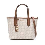 Monogram Jacquard Leren Schoudertas Michael Kors , Beige , Dames