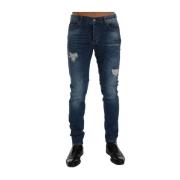 Blauwe Distressed Slim Fit Jeans Frankie Morello , Blue , Heren