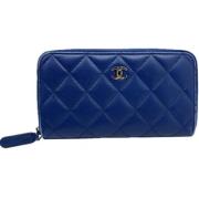 Pre-owned Leather wallets Chanel Vintage , Blue , Dames