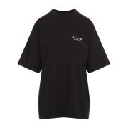 Zwart Katoenen T-Shirt met Wit Logo Balenciaga , Black , Dames