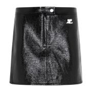 Zwarte Vinyl Mini Rok A-Lijn Courrèges , Black , Dames