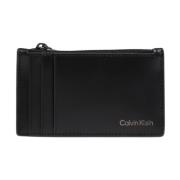 Zwarte Leren Ritsportemonnee Mannen Calvin Klein , Black , Heren