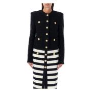 Zwart Tweed Lurex Jas Aw24 Balmain , Black , Dames