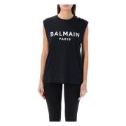 Ronde Hals Logo Print Tank Top Balmain , Black , Dames