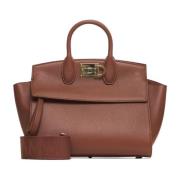 Zachte Trapeziumtas van Cognac Leer Salvatore Ferragamo , Brown , Dame...