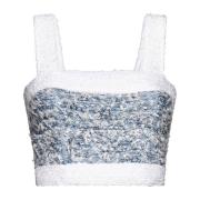 Denim Tweed Mouwloze Crop Top Balmain , Multicolor , Dames