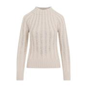 Gezellig Kabeltrui met Strass Sweater Ermanno Scervino , Beige , Dames