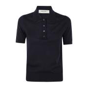 Navy Merino Wol Polo Gebreide Top Golden Goose , Blue , Dames