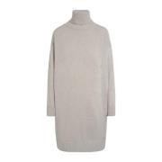 Kasjmier Hoge Hals Sweater-Jurk Kiton , Beige , Dames