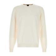 Ivory Wool Sweater Boss , White , Heren