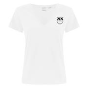 Witte katoenen T-shirt met V-hals Pinko , White , Dames