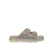 Glitter Gesp Platte Sandaal Alma EN Pena , Beige , Dames