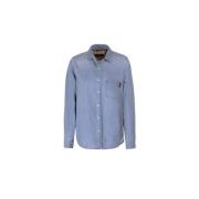 Authentieke Indigo Denim Shirt Gemaakt in Italië Moorer , Blue , Dames