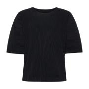 Zwart Geplooid T-shirt Ronde Hals Issey Miyake , Black , Heren