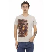 Chic Beige V-Hals Tee met Front Print Trussardi , Beige , Heren