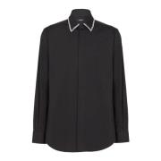 Poplin overhemd met geborduurde kraag Balmain , Black , Heren