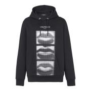 Hoodie met vintage lippenprint Balmain , Black , Heren