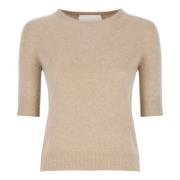 Kasjmier Beige Trui Ronde Hals Korte Mouwen Vanisé , Beige , Dames