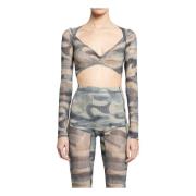 Camo V-hals Lange Mouw Crop Top Knwls , Multicolor , Dames