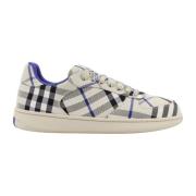 Geruite Canvas Sneakers Veters Rubberen Zool Burberry , Beige , Heren