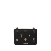 Zwarte schoudertas met gouden details Moschino , Black , Dames