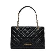 Zwarte Leren Shopper Tas Moschino , Black , Dames